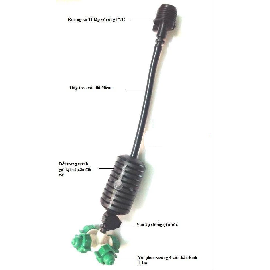 Bộ Béc Phun Sương 4 Cửa Bộ Đầy Đủ Cho Giàn Treo, Nhà Kính