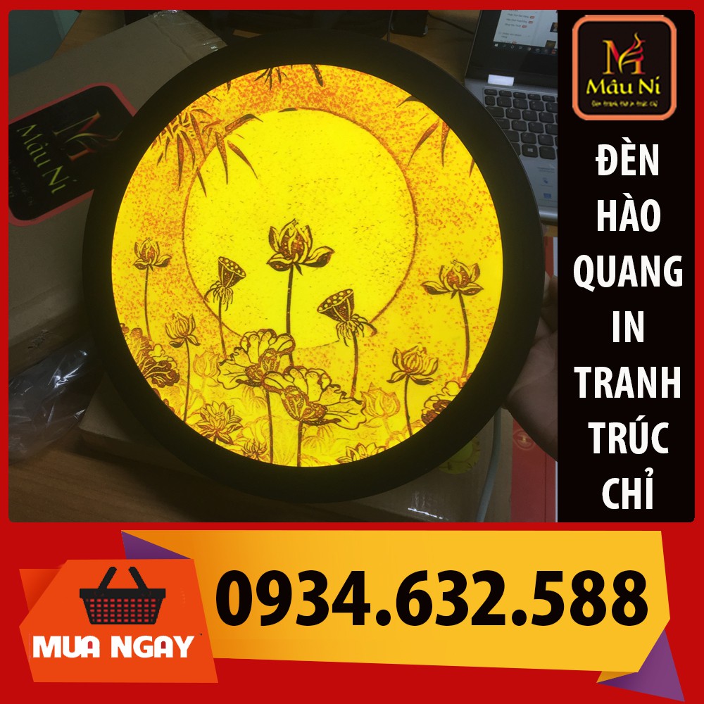 sx - ĐÈN THỜ HÀO QUANG PHẬT in Trúc Chỉ Mâu NI - đường kính 30cm [ Bàn thờ chung cư, bàn thờ treo, tượng phật, tượng