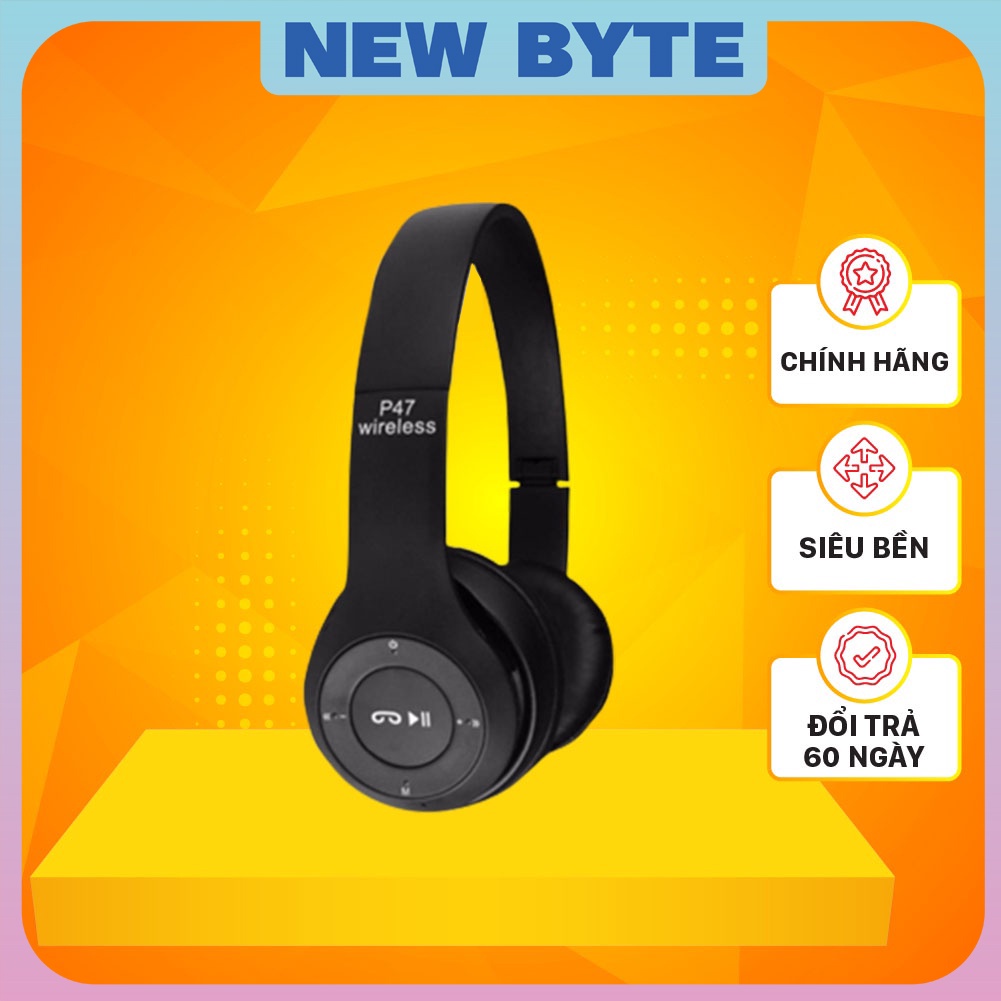 Tai nghe bluetooth chụp tai P47, tai nghe không dây tích hợp thẻ nhớ và mic dùng cho tất cả dòng điện thoại, máy tính
