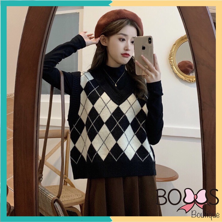 Áo Gile Len Nữ Dày Dặn Họa Tiết Caro Nhiều Màu Phong Cách Ulzzang [LGC] | BigBuy360 - bigbuy360.vn