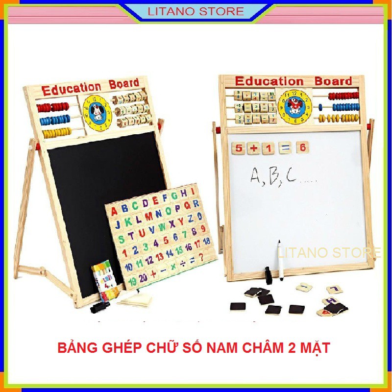 Bảng Gỗ Ghép Chữ Và Số Nam Châm 2 Mặt Cho Bé Tập Đọc, Viết Và Ghép Chữ