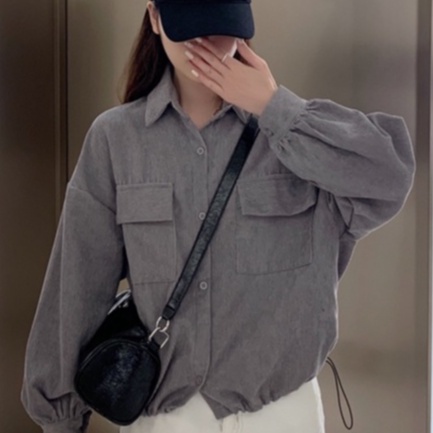 ZHELIHANGFEI Áo Khoác Tay Dài Cổ Bẻ Dáng Rộng Lưng Cao Kiểu Retro Cá Tính