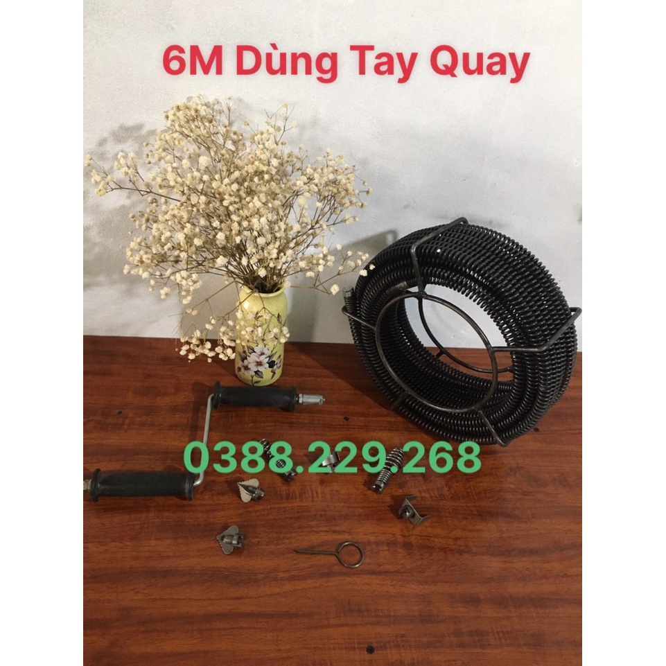 Dây thông cống 6m phi 16, 6 đầu thông,1 tay quay, dây thông cống, dây thông tắc vệ sinh, dụng cụ thông tắc,thông bồn cầu