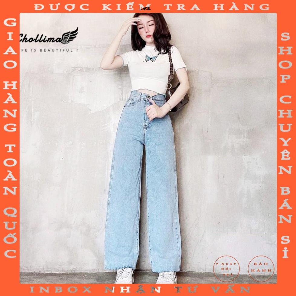 Quần baggy jeans nữ Chollima ống rộng SIMPLE JEAN tua lai dài 101cm QD040 chungmo