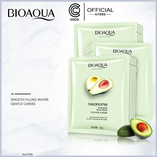 {Hãng Bioaqua}Mặt Nạ 🥑𝑭𝒓𝒆𝒆𝒔𝒉𝒊𝒑🥑 Mask Quả Bơ Bioaqua Niacinome Hydrating Shea - Mask Giữ Ẩm Cấp Nước Trắng Da