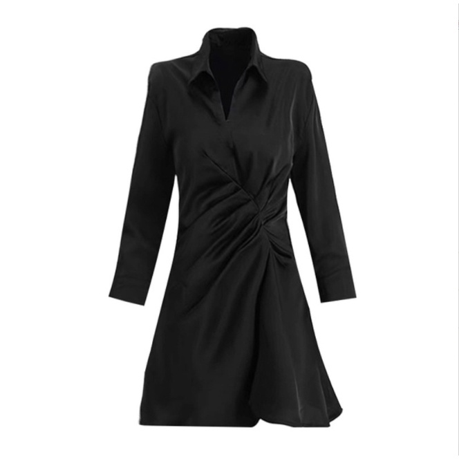 Váy sơmi đen chất lụa dúm eo siêu sang cho nữ , váy xòe ngắn nhún eo cao cấp (Hình thât/có sẵn) | BigBuy360 - bigbuy360.vn