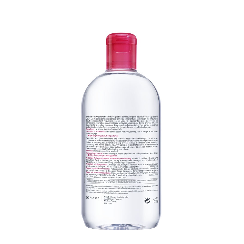 Dung dịch làm sạch và tẩy trang công nghệ Micellar Bioderma Sensibio H2O 500ml | BigBuy360 - bigbuy360.vn