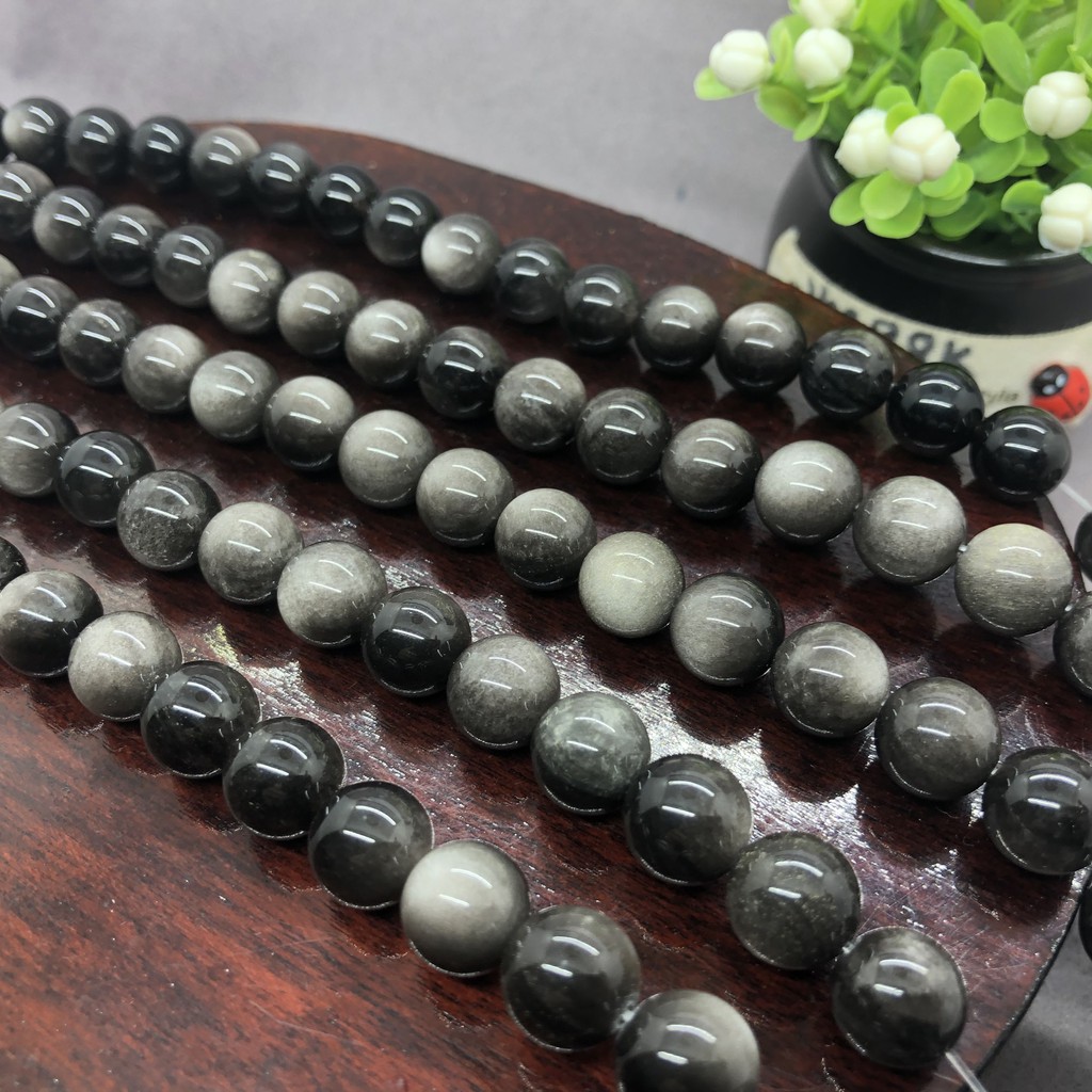 Chuỗi Hạt Đá Obsidian Đôi Mắt Thiên Nhiên 5A 6-14mm Tự Làm Trang Sức