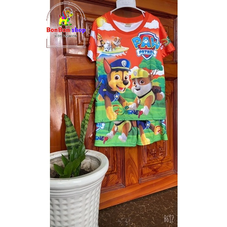 (C04_Kèm video) Hót Hót - Đồ bộ bé trai, có hình chú chó cứu hộ vải 3D mát lạnh có tay cho bé 3 tuổi - 7 tuổi