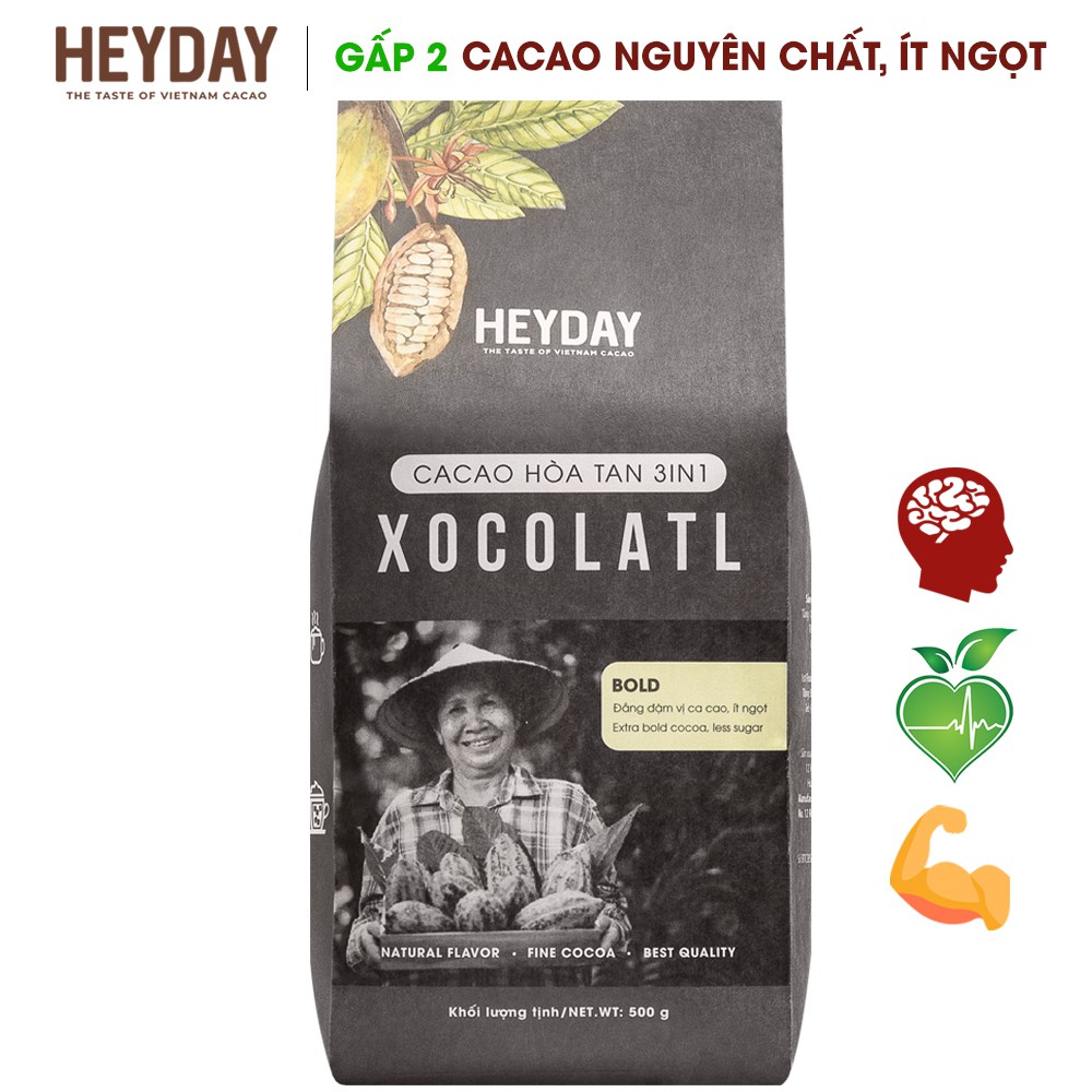 Bột cacao sữa 3in1 Xocolatl [200g, 500g] - Gu đắng đậm Bold -  Gấp đôi cacao nguyên chất, ít ngọt