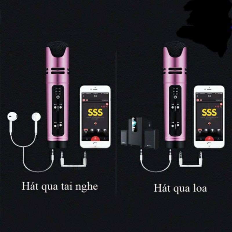 Mic hát livestream karaoke C16 tặng tai nghe đầy đủ phụ kiện