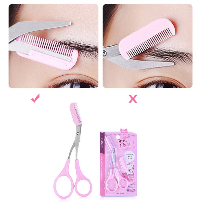 [Hàng mới về] Kéo tỉa lông mày bằng thép không gỉ tiện dụng kèm lược nhựa abs resin