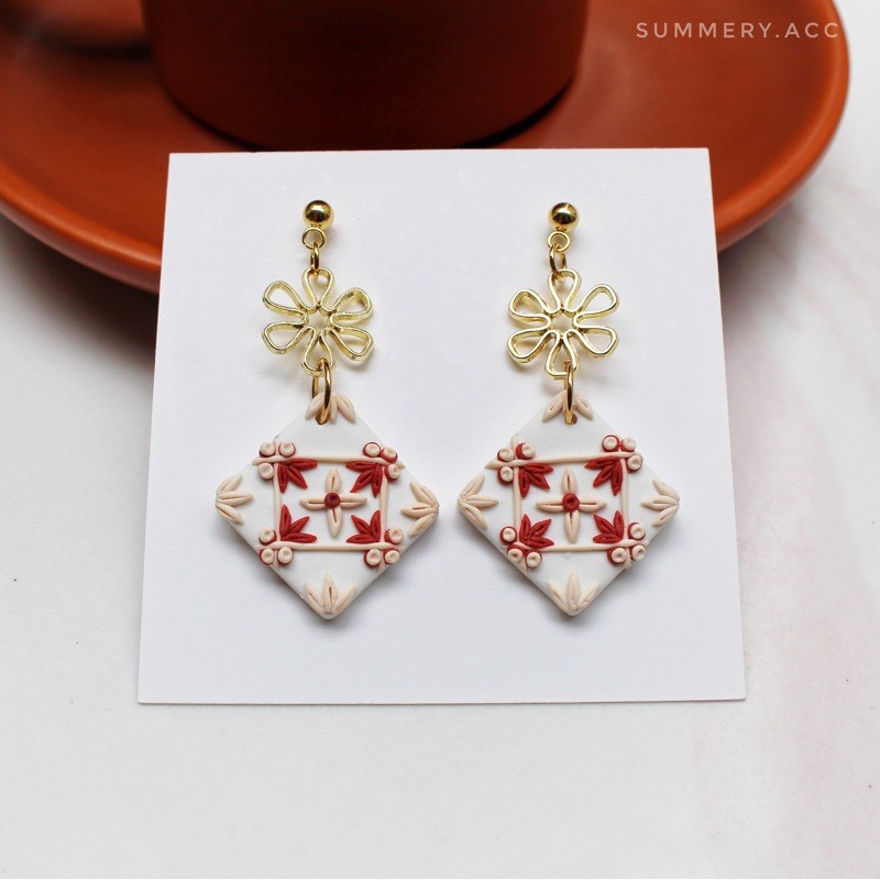 Khuyên tai SUMMERY hoạ tiết handmade nặn thủ công siêu nhẹ, chống thấm nước