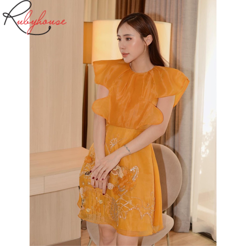 Đầm Thiết Kế Organza Dáng Xòe RUBY HOUSE - Phần Trên Cách Điệu, Đính Cườm Đá Thủ Công Cao Cấp 2987