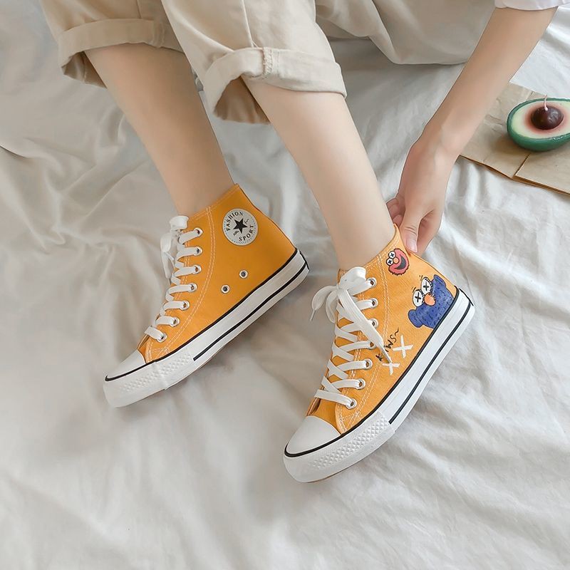 FGN Converse Sesame Street giày vải cao cổ nữ phiên bản hàn quốc ulzzang thủy triều graffiti wild ins sneakers nữ