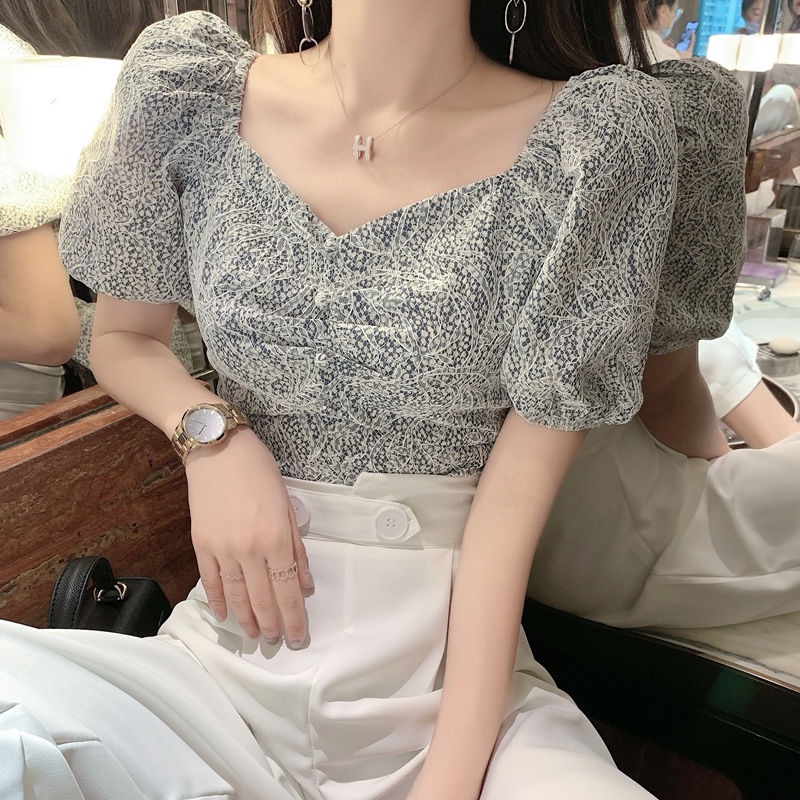 Áo Croptop Tay Phồng Cột Nơ Sau Lưng Phong Cách Cổ Điển Thời Trang Quyến Rũ Cho Nữ
