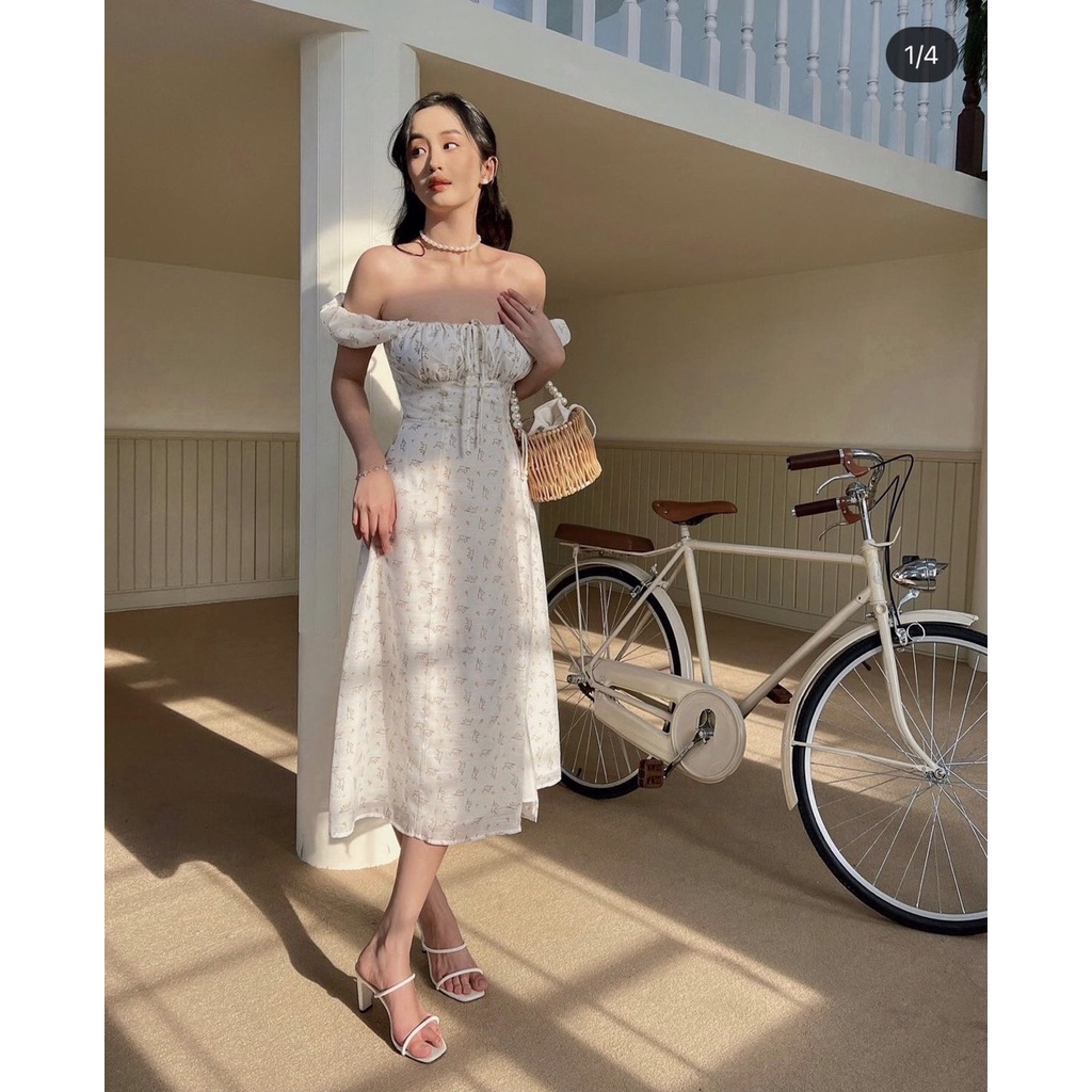 ĐẦM MAXI HOA TRẮNG RÚT NGỰC EN FUEGO