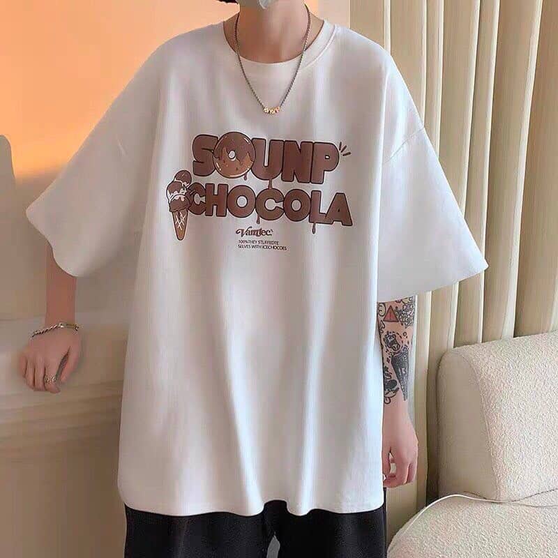 Áo Thun Tay Lỡ Unisex CHOCOLATE màu TRẮNG /Nam nữ unisex/ Áo phông cổ tròn form rộng Jaystoree2 ❤️