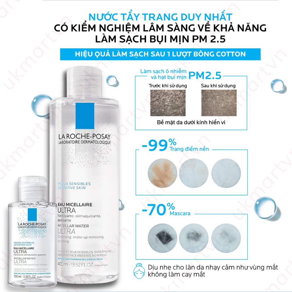 Nước làm sạch sâu và tẩy trang cho da nhạy cảm La Roche-Posay Micellar Water Ultra Sensitive Skin 100ml