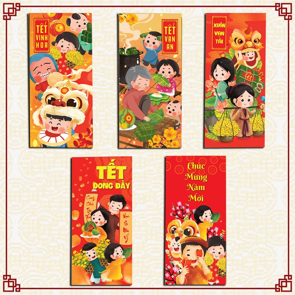 COMBO 10 LÌ XÌ TẾT LOẠI ĐẸP - Bọ 10 Lì Xì Tết Đẹp 2023 May Mắn Lộc Phát - Ngẫu Nhiên Và Tặng Kèm Túi Bóng Kính