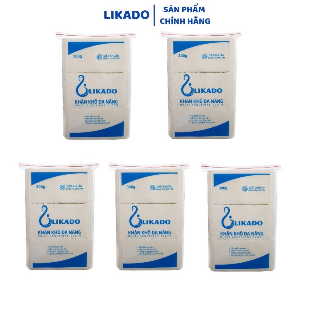 Khăn giấy khô đa năng cho bé likado 300g (15x20cm)(270 tờ)(5 gói)(gấp tư)