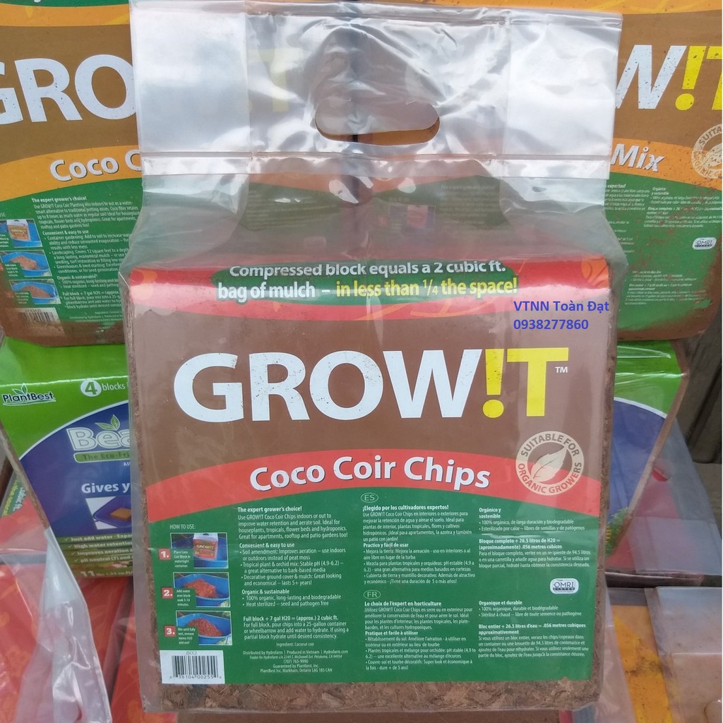 Mụn dừa GROW!T Coco Coir Chips, xơ dừa Grow !T, Hàng xuất khẩu Châu Âu, Mỹ, Canada - Giá thể trồng cây
