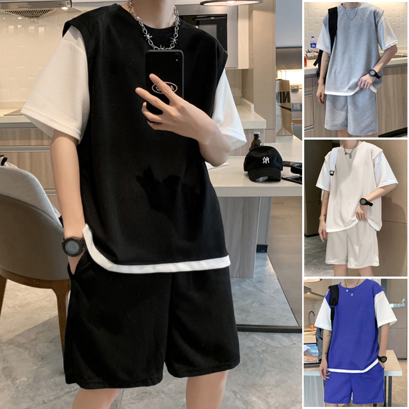 Bộ Đồ Nam Unisex Mùa Hè Cổ Tròn Tay Lỡ Phối 2 Màu Mix Quần Short Thời Trang Zenkonu QA NAM 111V1