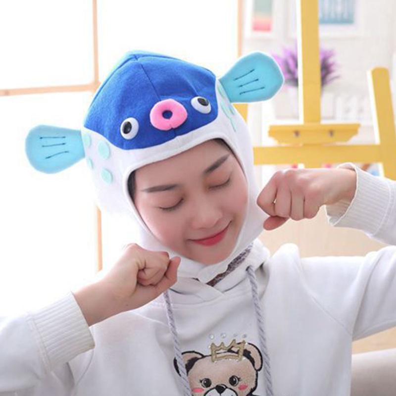 Mũ Trùm Đầu Hóa Trang Halloween Hình Cá Hoạt Hình Nhồi Bông