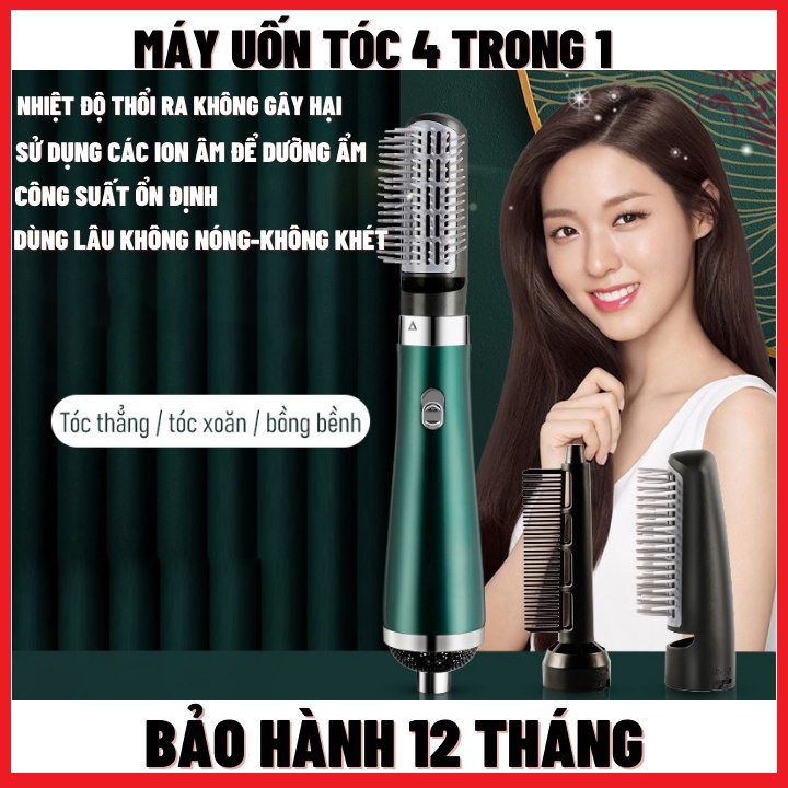 Máy Sấy Uốn Tạo Tóc Đa Năng 4 Trong 1-Tặng Kèm 3 Đầu Lược Duỗi Thẳng,Uốn Xoăn Và Tạo Bồng Bềnh Cho Tóc