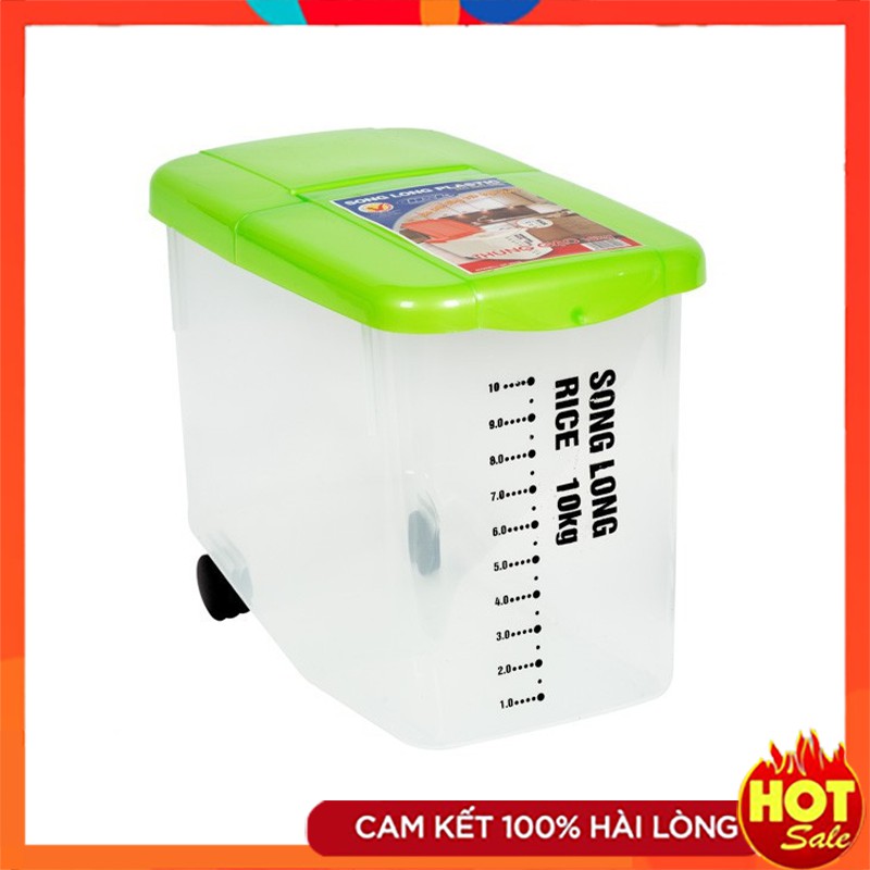 Thùng Đựng Gạo 10kg ,15Kg Nhựa Song Long Có Bánh Xe Tiện Lợi -  Thùng Đựng Gạo Nhà Bếp ,Chung Cư Cực Kì Gọn Gàng