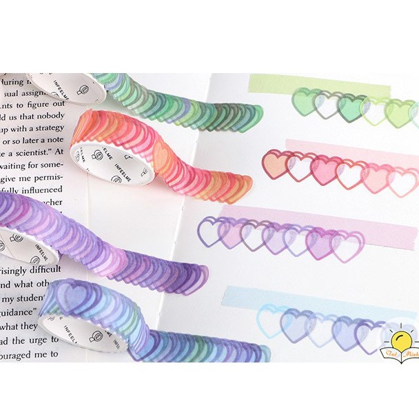 Cuộn 100 sticker trái tim dán trang trí thủ công, bullet journal, planner STI34