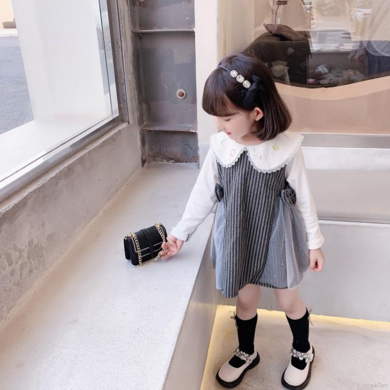 Bộ áo thun dài tay + đầm yếm phong cách công chúa Se7en cho bé gái