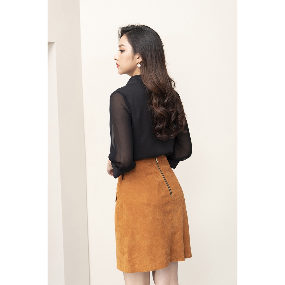 Áo Sơ Mi Phối Tay Voan Thêu Hoa Trước Luperi LFSM1185