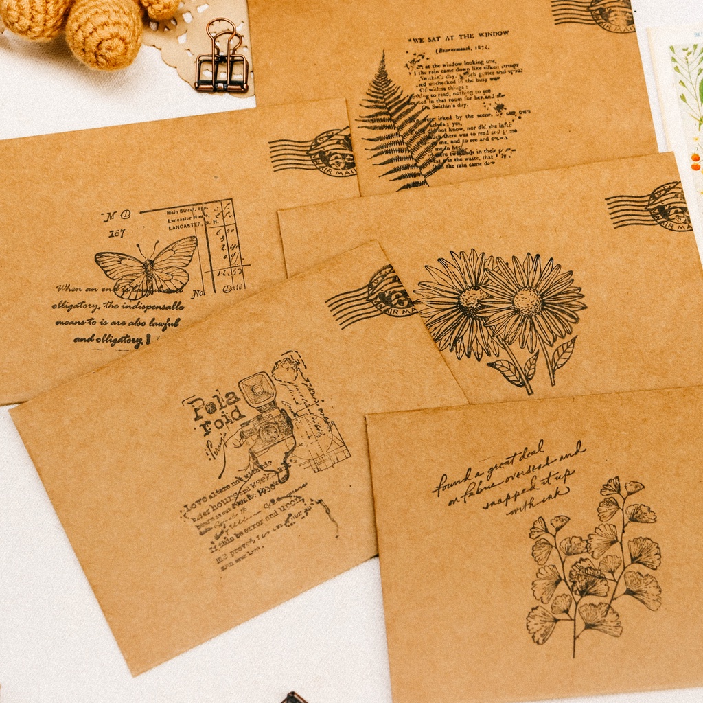 Thiệp Kraf Nâu In Dấu Mộc Vintage Độc Đáo - NOMAD GARDEN