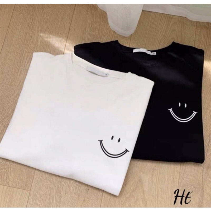 Áo Thun Dài Tay Cổ Tròn Họa Tiết Hình Mặt Cười Phong Cách Trẻ Trung Thời Trang Minishop Unisex Nam Nữ