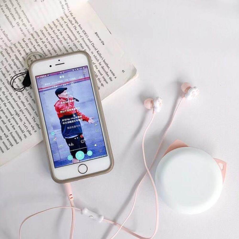 Tai Nghe Nhét Tai Có Dây 3.5mm Kèm Hộp Đựng Hình Móng Mèo Dễ Thương