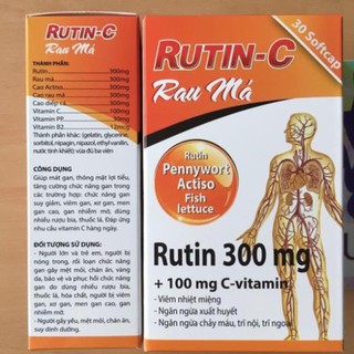 Viên uống Rutin C Rau Má giảm viêm nhiệt miệng, giảm táo bón, tiêu trĩ, nhuận tràng, thanh nhiệt cơ thể - Hộp 30 viên