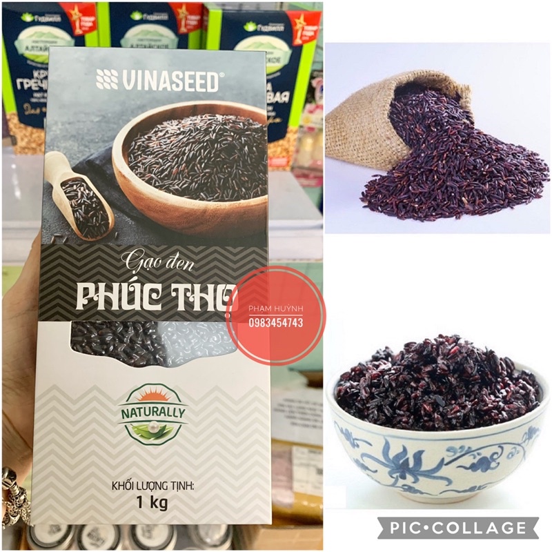 Gạo lứt dẻo đen Phúc Thọ Vinaseed hộp 1kg, gạo lức đen dẻo đóng hộp đẹp và sang, tốt cho sức khoẻ