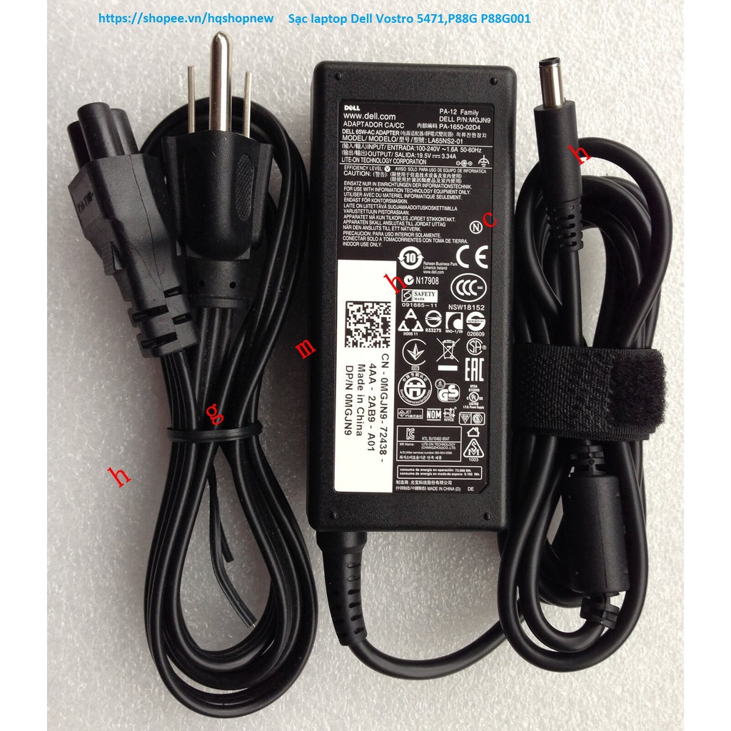 Sạc laptop Dell Vostro 5471 P88G P88G001 19.5V - 2.31A - 3.34A - 45W - 65W Chân kim nhỏ 4.5 x 3.0 mm