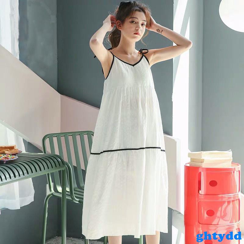 Đầm Ngủ Hai Dây Chất Liệu Cotton Thời Trang Mùa Hè Hàn Quốc Dễ Thương Cho Học Sinh