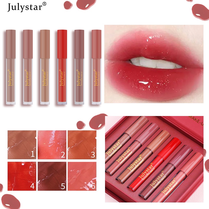 Set 6 Son Môi Dạng Lỏng Chống Thấm Nước Lâu Trôi Với Nhiều Tông Màu Hợp Thời Trang Tùy Chọn