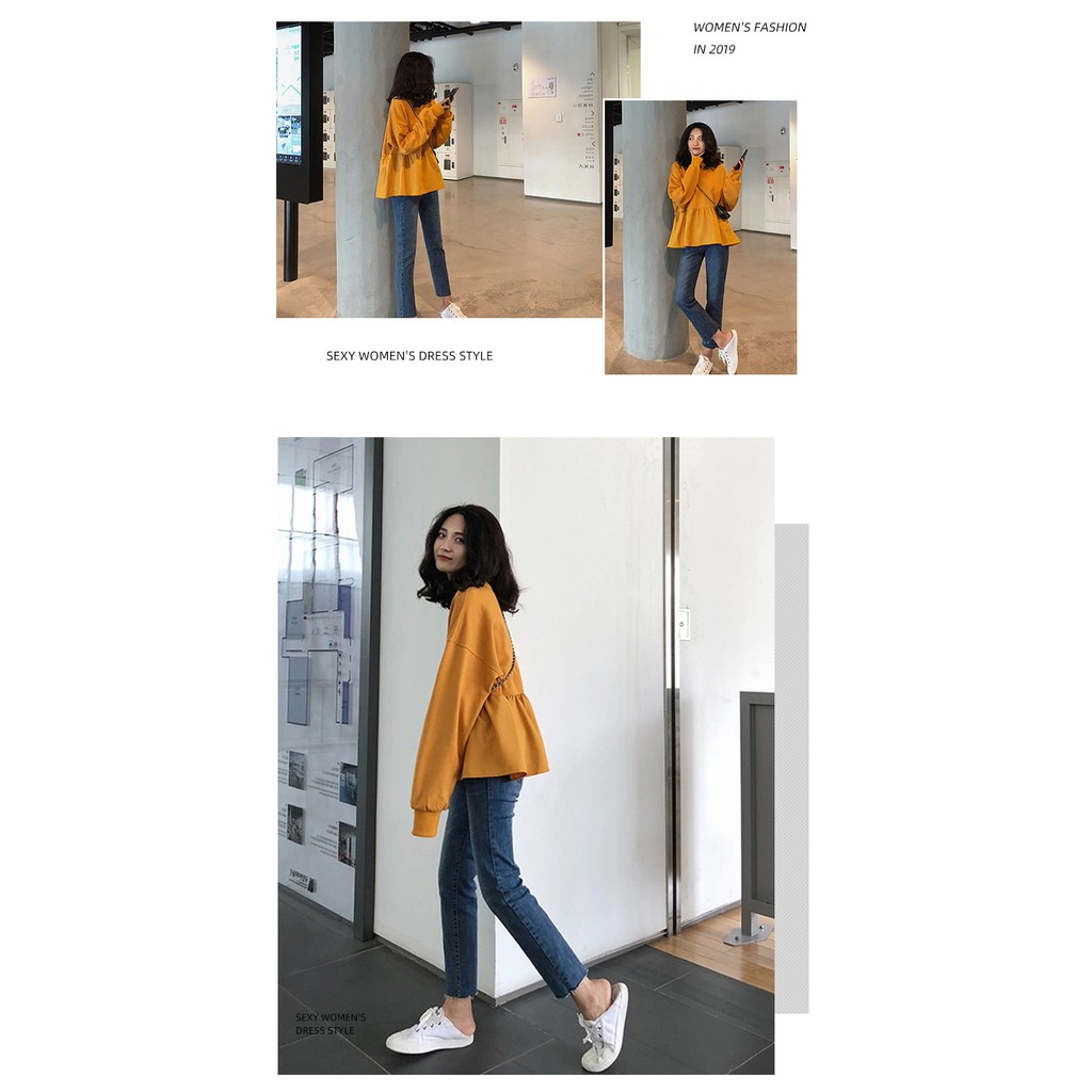 Áo nỉ babydoll cổ tròn tay dài