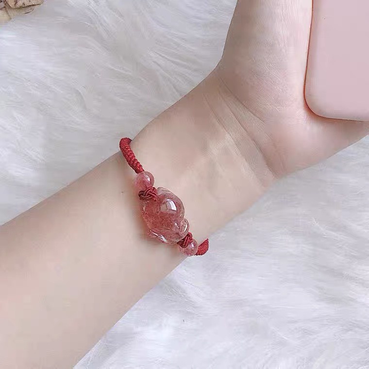 (320k) Vòng tay dây đỏ hồ ly đá hồng cầu may mắn tài vận tình duyên phúc lộc hạnh phúc thanh tẩy