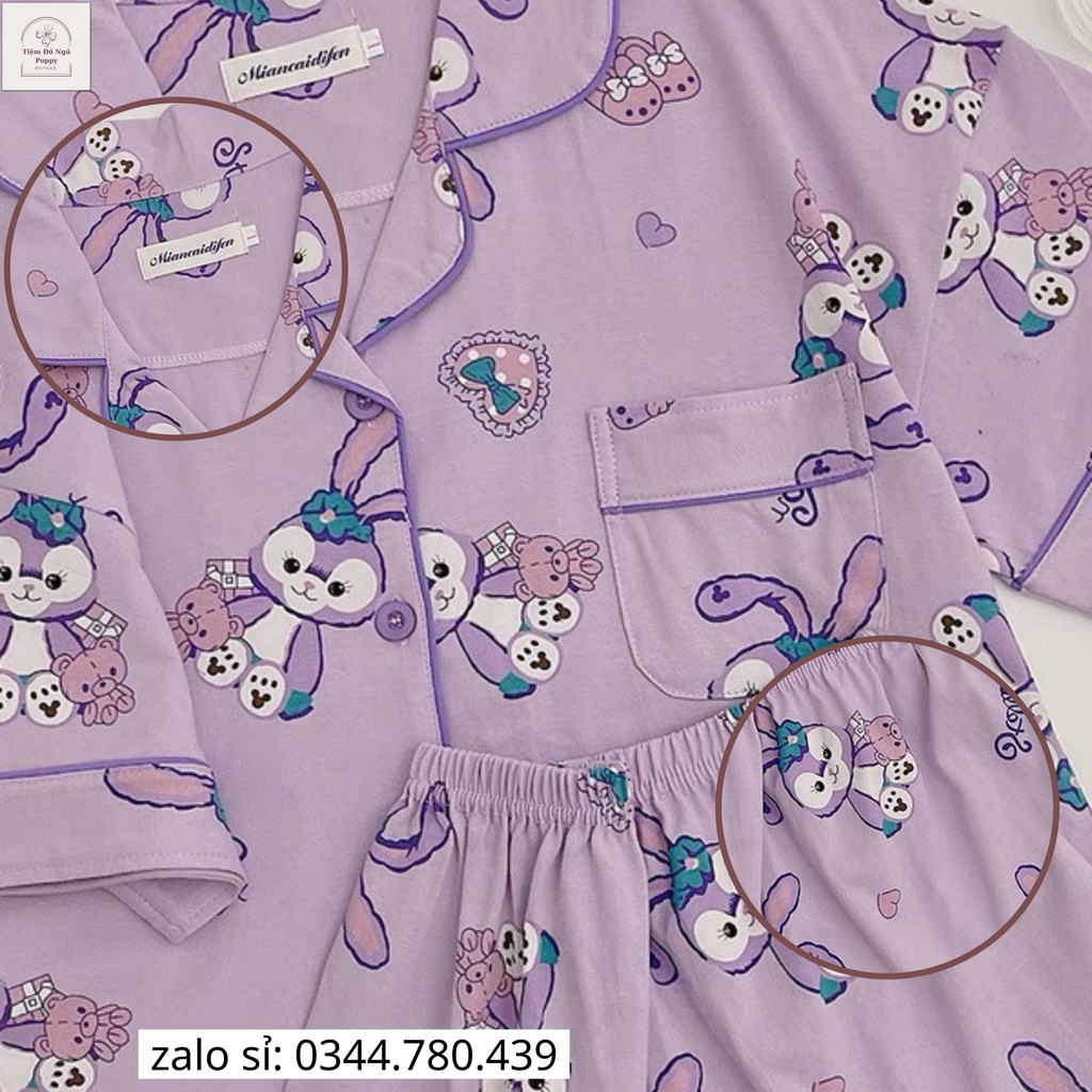 Đồ bộ Thỏ tím mặc nhà cộc tay mùa hè chất liệu kate thái họa tiết cute giá rẻ Poppy