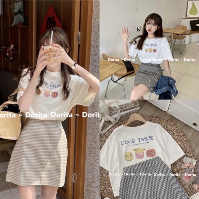 Set áo GOOD TASTE mix chân váy caro Hàn Quốc, Set đồ Hàn Quốc