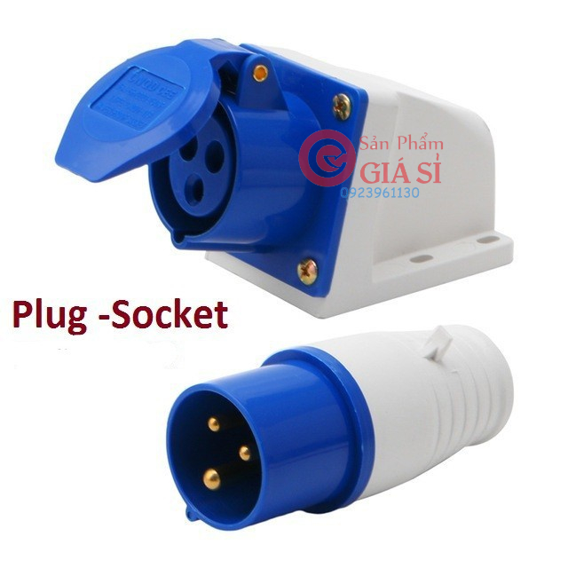 Ổ + phích cắm công nghiệp 3 chấu 16A gắn tường ❤️freeship❤️