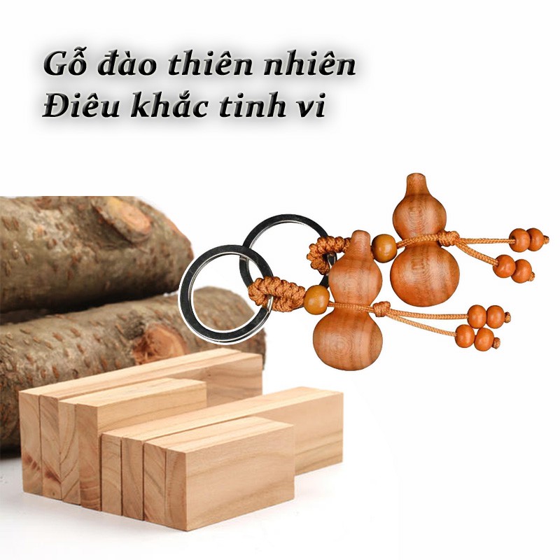 Móc khóa Hồ Lô gỗ đào đuổi tà khí xua tan tai họa