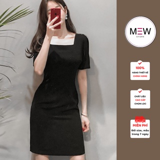 Váy đen cổ vuông thiết kế Blackrose MEW, đầm đen dáng ôm eo body basic mặc tôn dáng