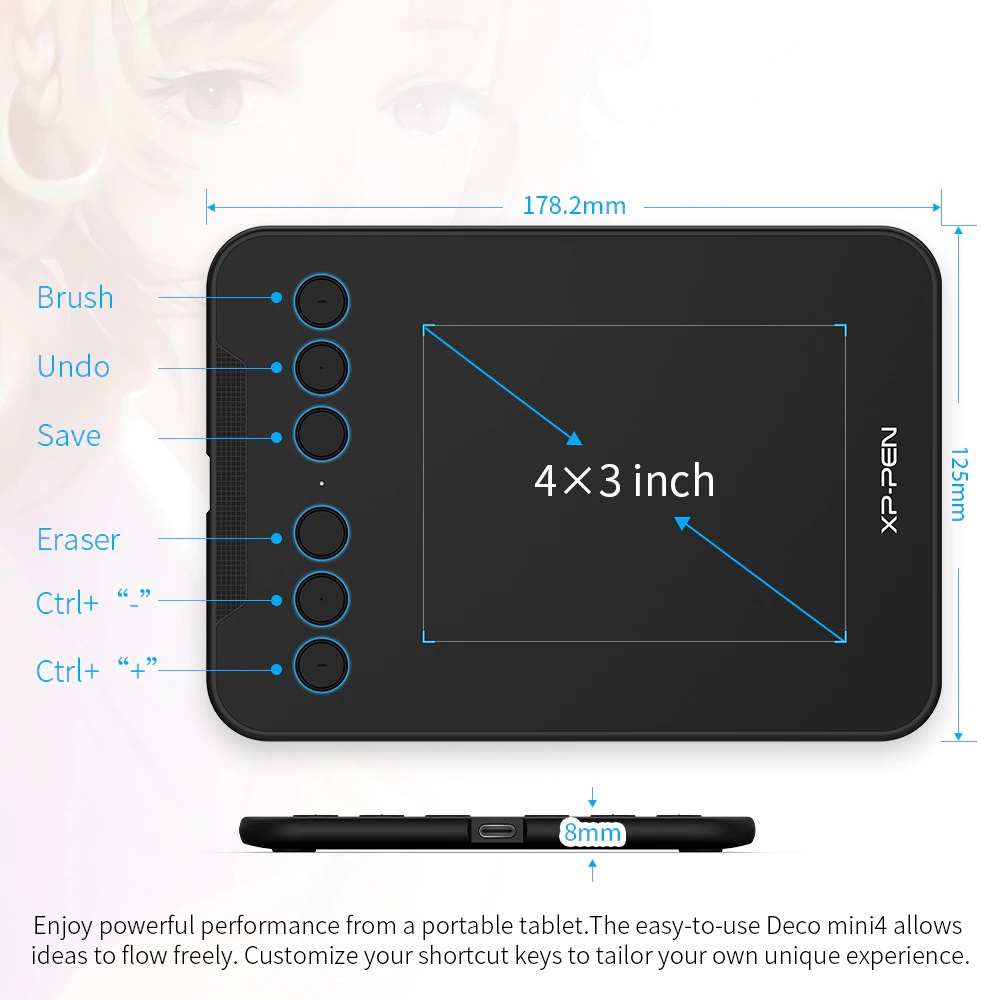 Bảng vẽ máy tính XP-Pen Deco Mini 4 hỗ trợ kết nối với điện thoại Andoird kèm bút vẽ không cần pin - Bảng vẽ Deco Mini4