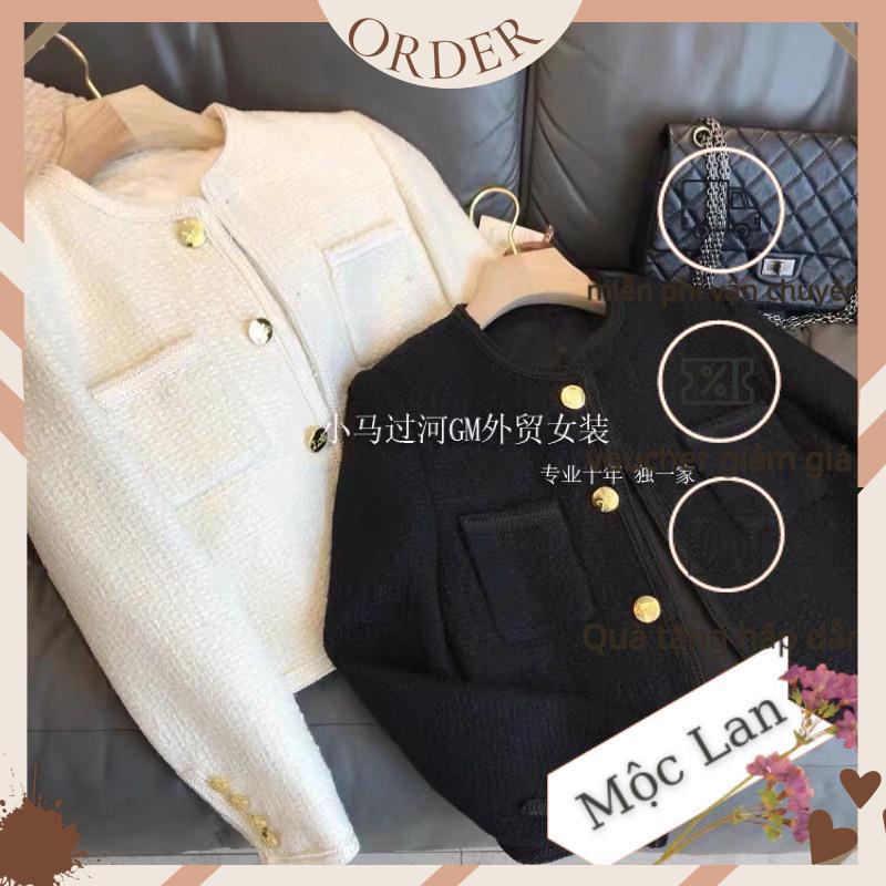 (MộcLan ORDER) Áo dạ mỏng hai màu đen trắng đính cúc đẹp